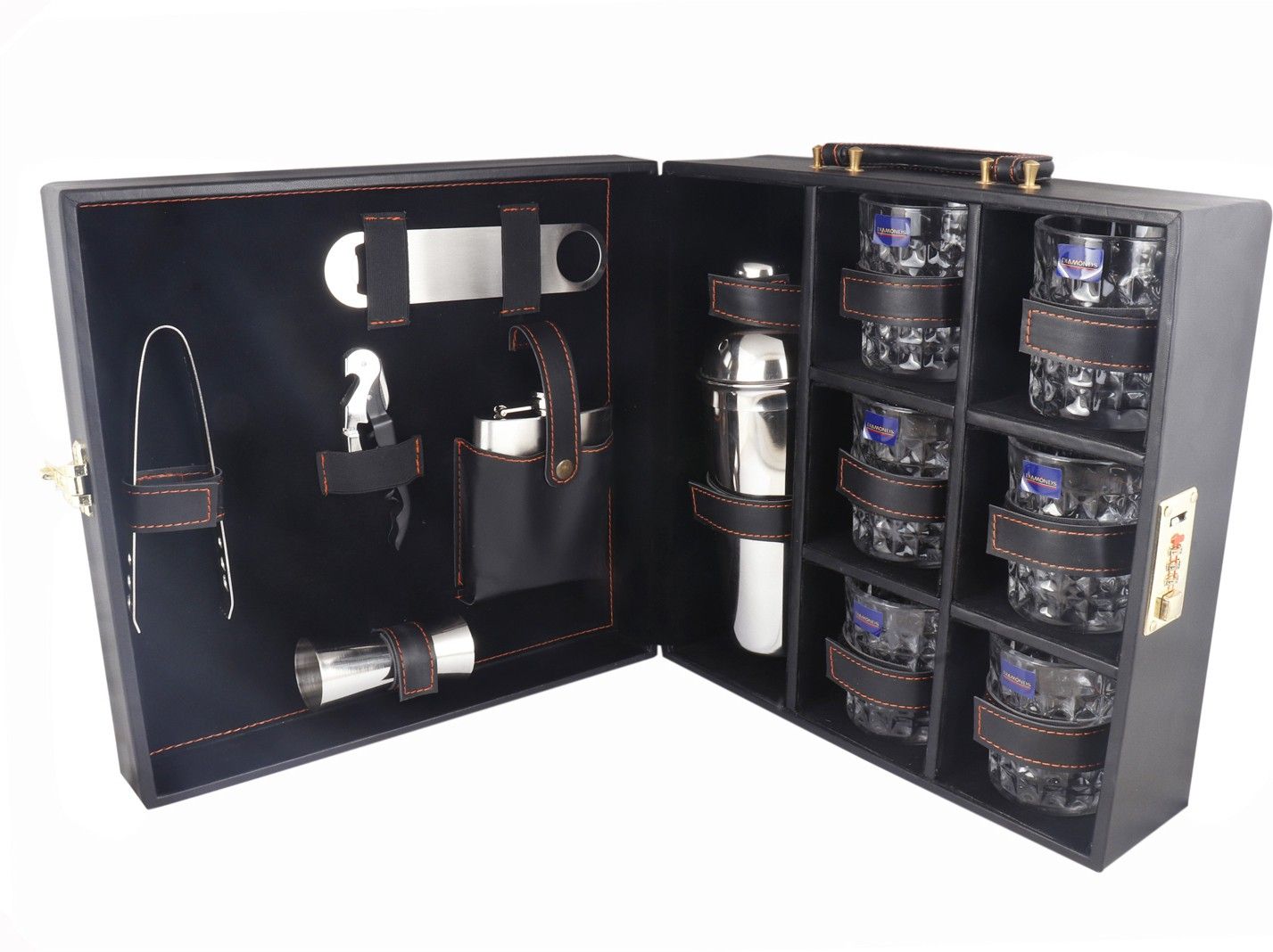 Borsi leathers 6 glasses black premium bottle Opener handy-GPBLP001 1 - Piece Bar Set-image-25
