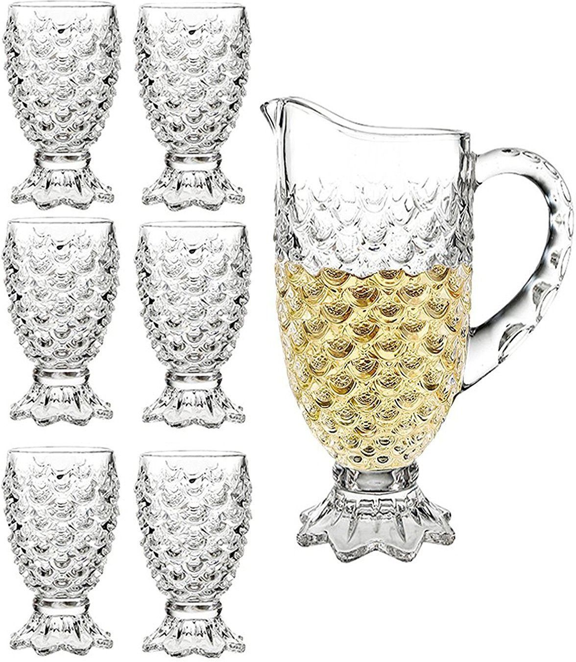 Crystal Glass 1 Jug (1.5 L) and Set of 6 Glass Pineapple Design (250 ml) Each Jug Glass Set-image-40