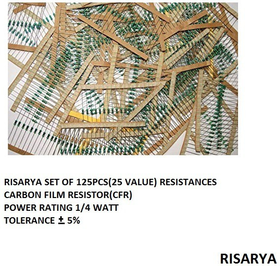 risarya 25 VALUE 5PCS EACH(125),CFR,5%,1/4 W, 10E,22E,47E,56E,68E,82E,100E,150E,220E,270E,330E,470E,560E,680E,750E,820E,910E,1K,1K2,1K5,2K7,4K7,5K6,10K,100K Fixed Resistor image 1
