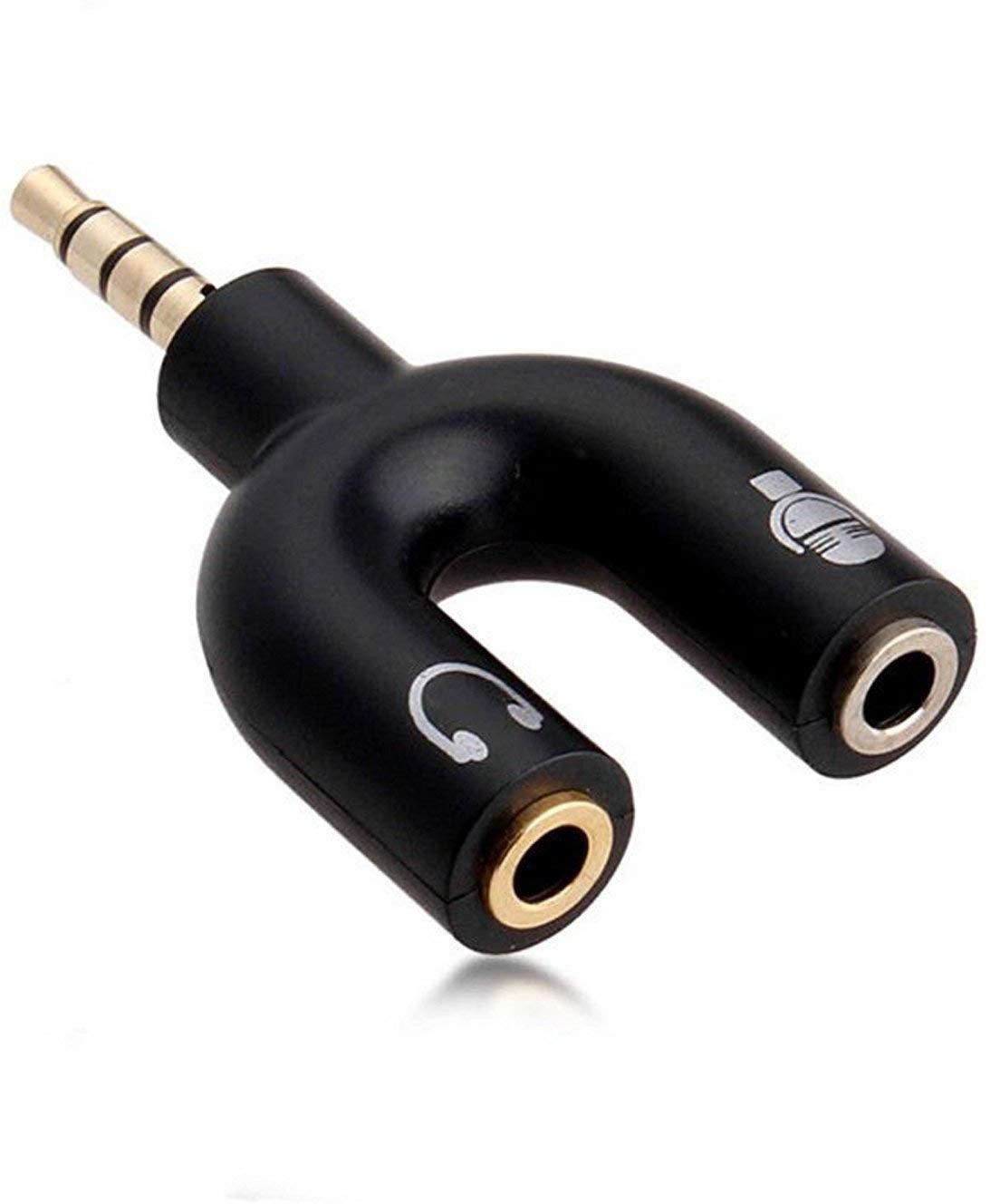 HDF Black 3.5 mm Audio Jack Splitter - Headphone and Microphone (Golden Black, Pack of 1) Phone Converter-image-24