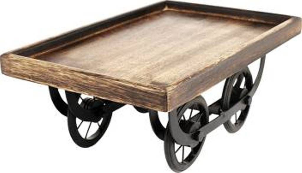 Thelaa Shape Wooden Snacks Serving Platter with Movable Wheels Tray-image-14