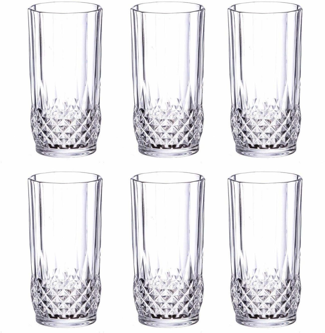 (Pack of 6) Glass Whiskey Glass, Milk Glass, Whisky Glass, Juice Water, Glass Tall Mug, Drinking Glass, Crystal Diamond Design, Transparent, 300ml, (Set of 6) Glass Set Water/Juice Glass
