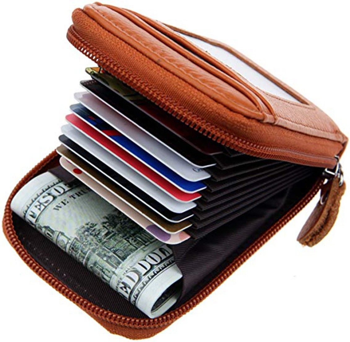 RFID Protected Orange Leather Zip Case Debit/Credit/ATM For Men & Women Slot 10 Card Holder-image-19
