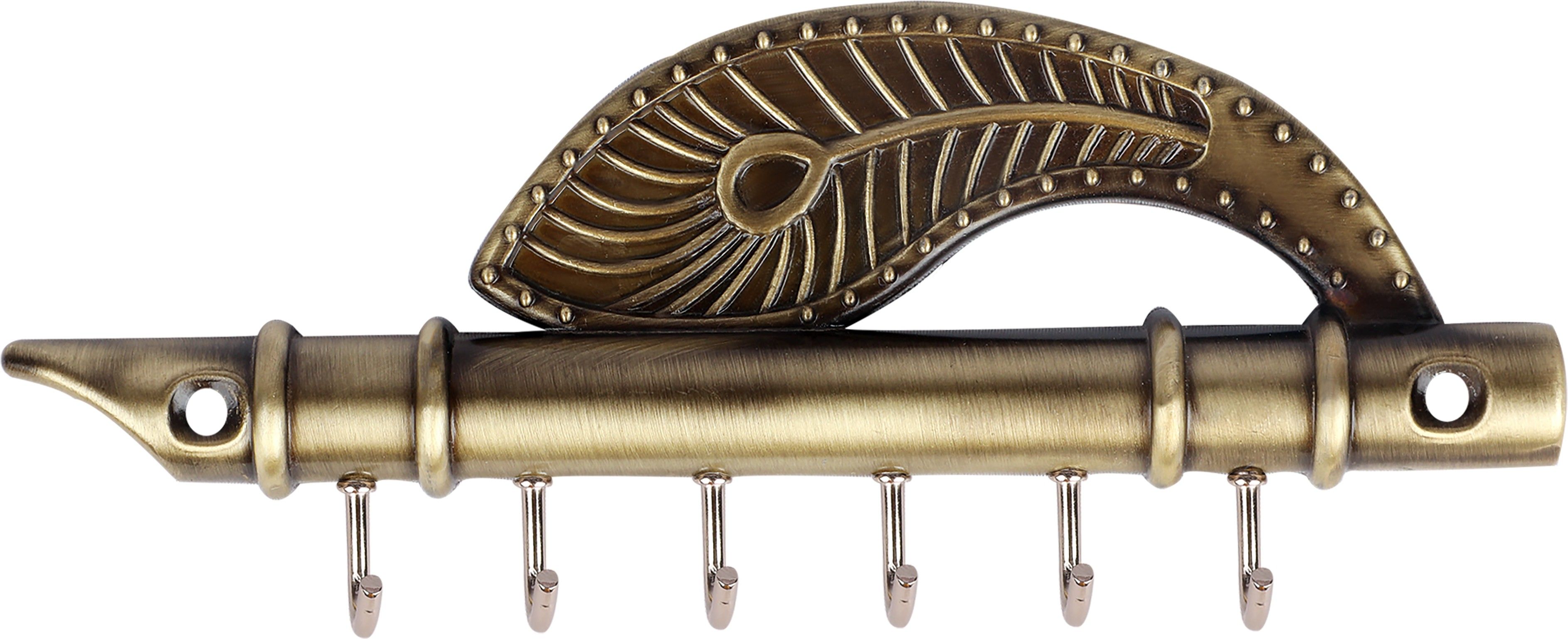 Flute & Peacock Feather Shape Key Holder | Wall Mounted | With Screws Brass Key Holder-image-43
