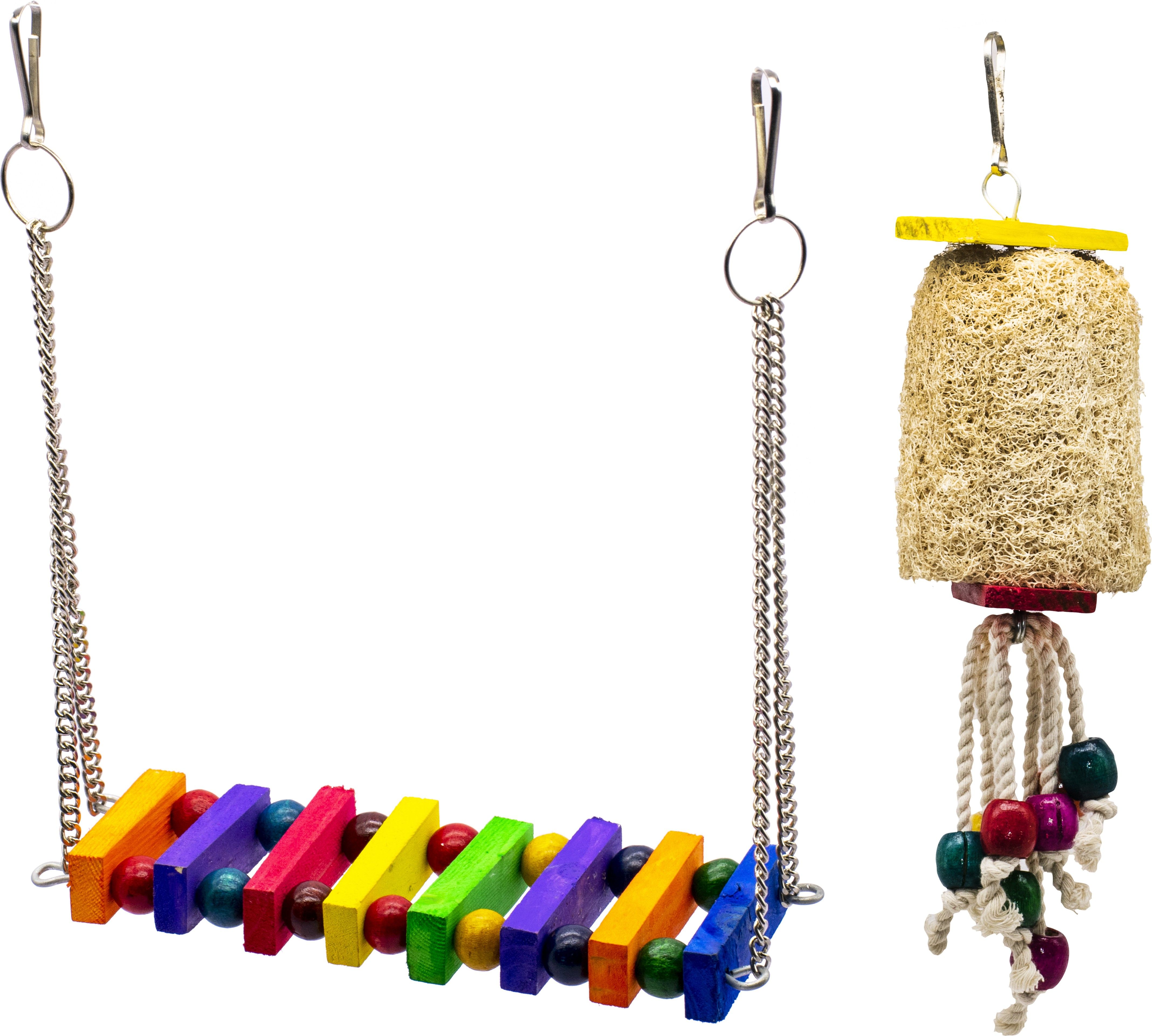 greenbirds TOYS Combo Of Colorful Wooden Swing & Mesh Hanging Wood Parrot Toys Cage Accessories Resting Toy Wooden Training Aid For Bird & Parrots Wooden Chew Toy, Training Aid, Perch For Bird-picture-24