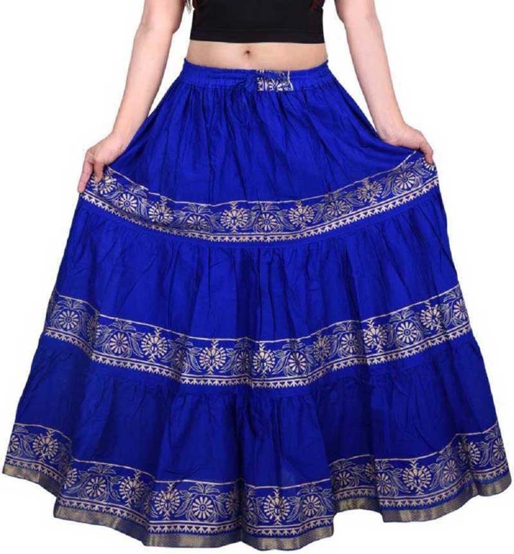 gulkandi Women Printed Flared Blue Skirt-picture-15