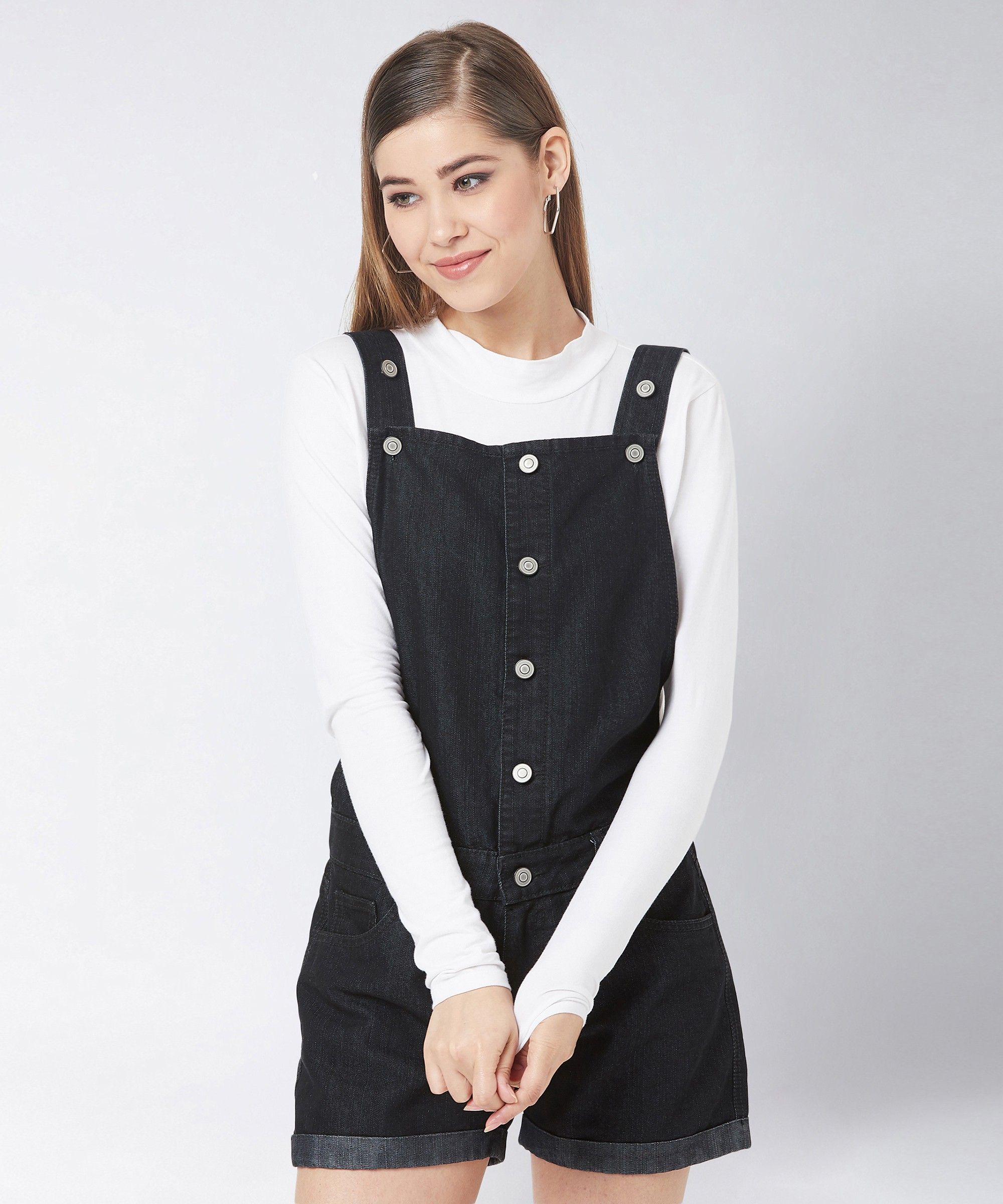 Women Black Dungaree-image-15