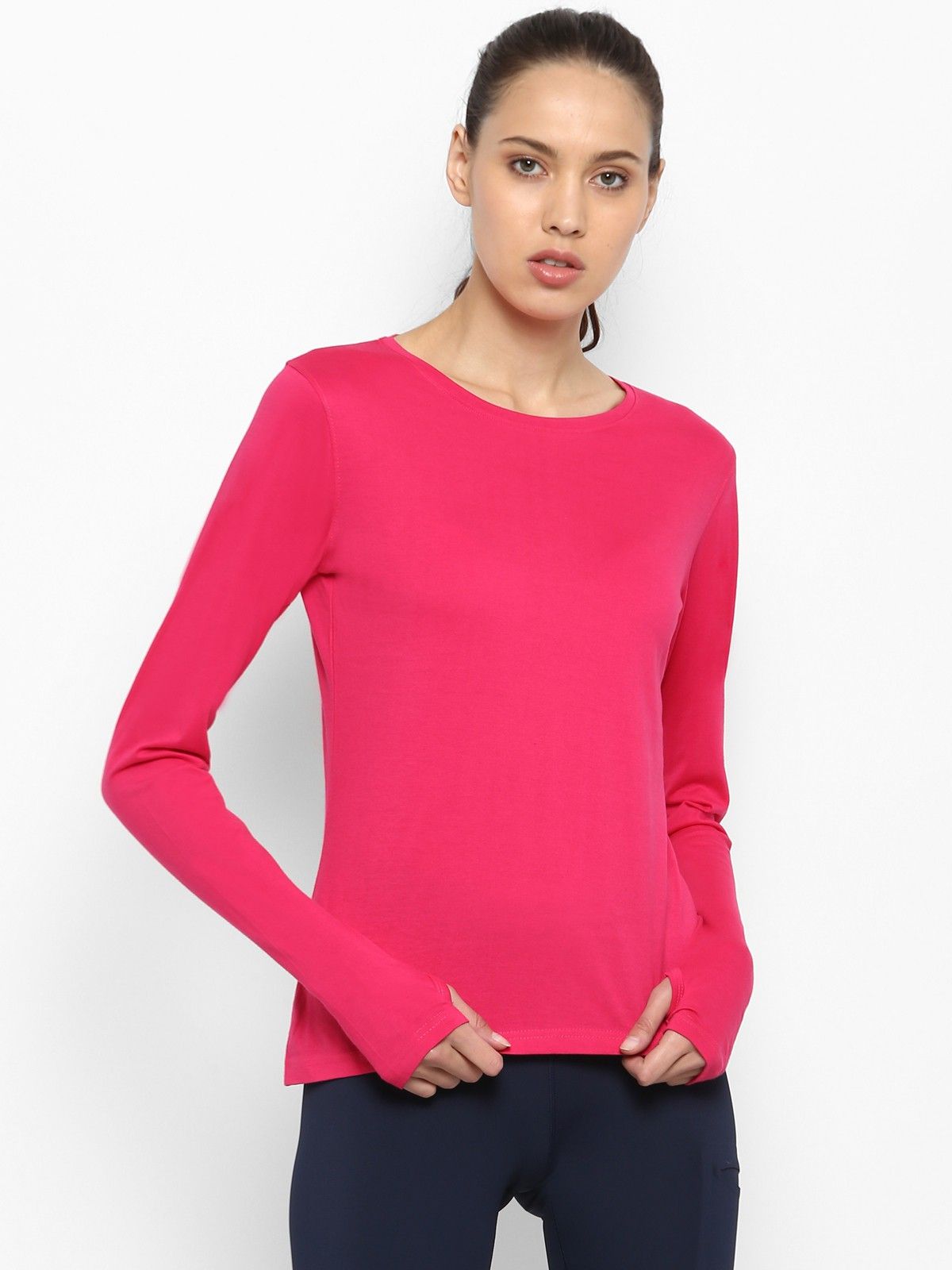 Women Solid Round Neck Pure Cotton Pink T-Shirt-image-24