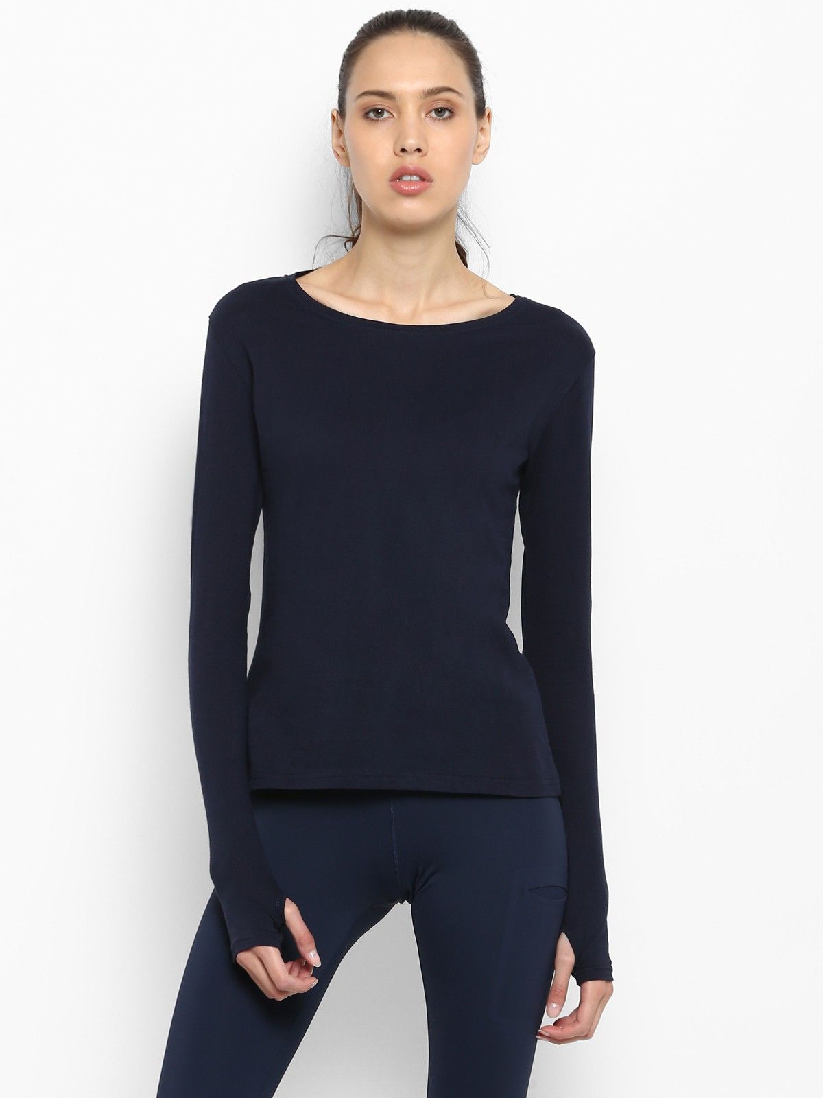 ap'pulse Women Solid Round Neck Pure Cotton Dark Blue T-Shirt-picture-22