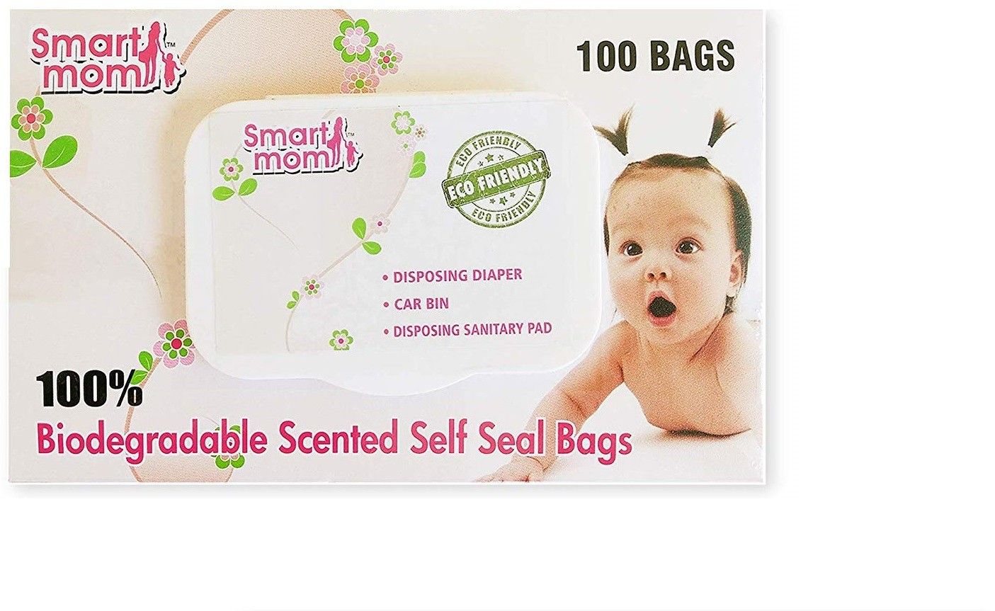 Smart mom Scented compostable Bags Bio-degradable and eco Friendly|Pack of 100 |Disposing Diapers,car bin,disposing Sanitary Pads,Trash Bags. Diaper Disposal Bin