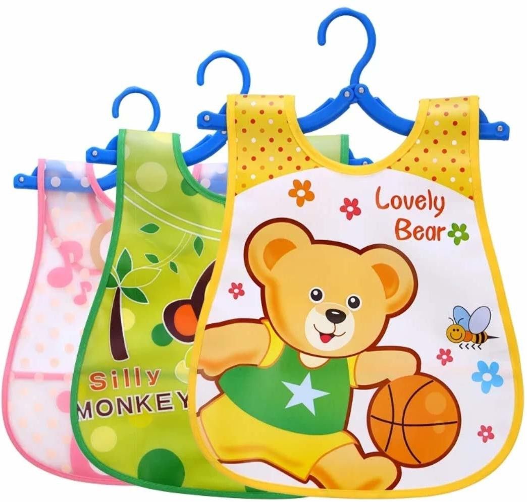 Fast Dry-Waterproof, Super Soft, Daily Use, Elegant and Stylish Plastic Bibs for Baby Boy and Baby Girl-Pack of 3 (Multicolor)-image-41