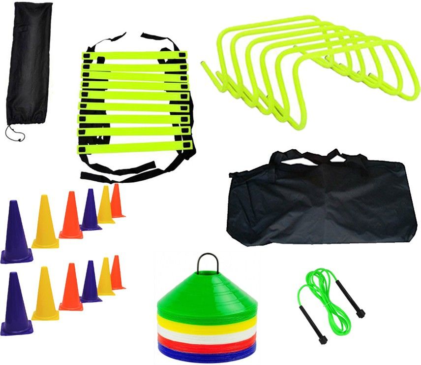 Sports & Fitness 4mtr Speed Ladder + 12pcs. Cone Marker (6inches) + 50 Space Marker + 6 Hurdles + Jump Rope + 1 Carry Bag Fitness Accessory Kit Kit