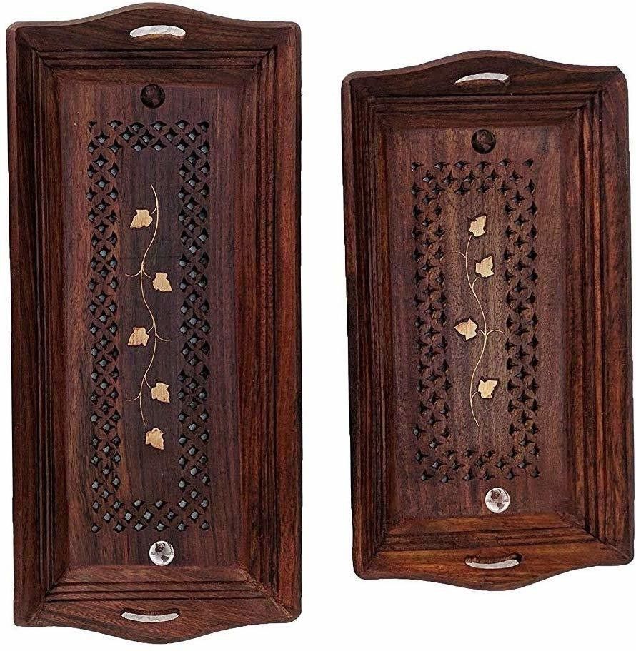Best Quality Sheesam Wood Tea Coffee Serving Tray Set of 2 Tray-image-45