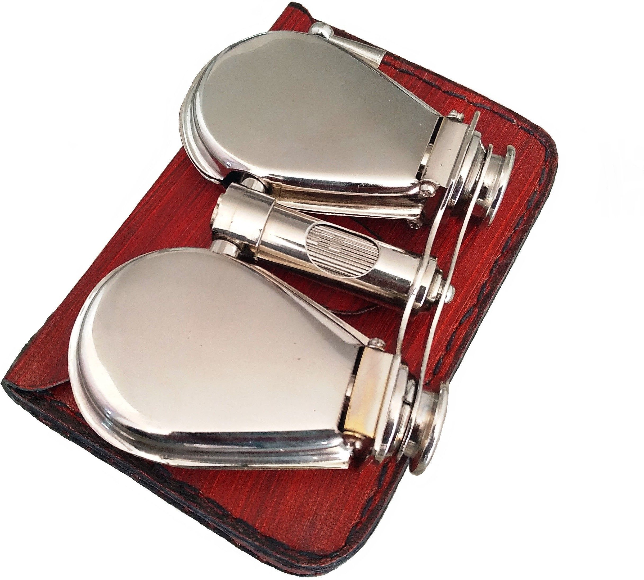 Shoptreed Vintage Nickel Plated Brass Folding Binoculars/Opera Glasses/Spyglass with Leather Case Binoculars-image-24