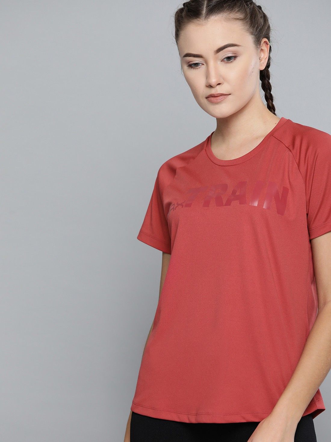 Women Solid Round Neck Polyester Brown T-Shirt