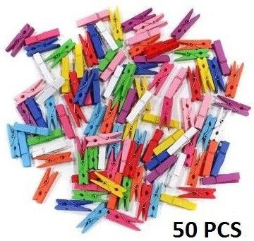 CRAFTS WOODEN PHOTO PAPER CLIPS PACK 50 OF 1 INCH Wooden Cloth Clips-image-1