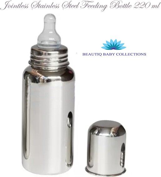 beautiq baby collections Stainless Steel Baby Feeding Bottle 220ml with High Grade Silicon Nipple - 220 ml-picture-14
