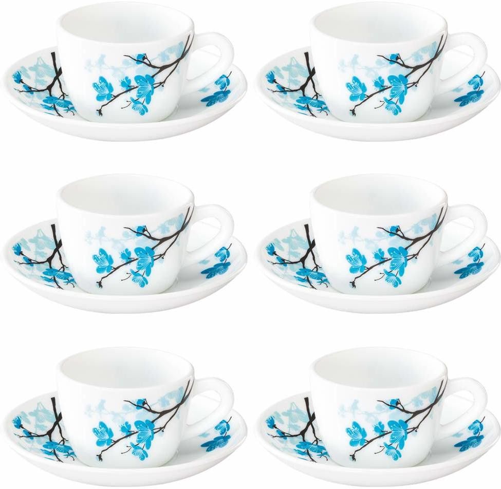 Pack of 12 Opalware Mimosa 6 pcs cup saucer Set {Cup 140ml (6 pcs) || Saucer 135mm (6 pcs)}