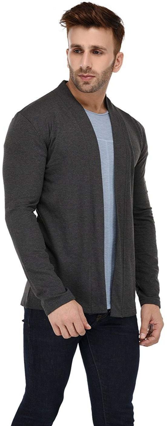 Men Kimono Style Full Sleeve Grey Shrug