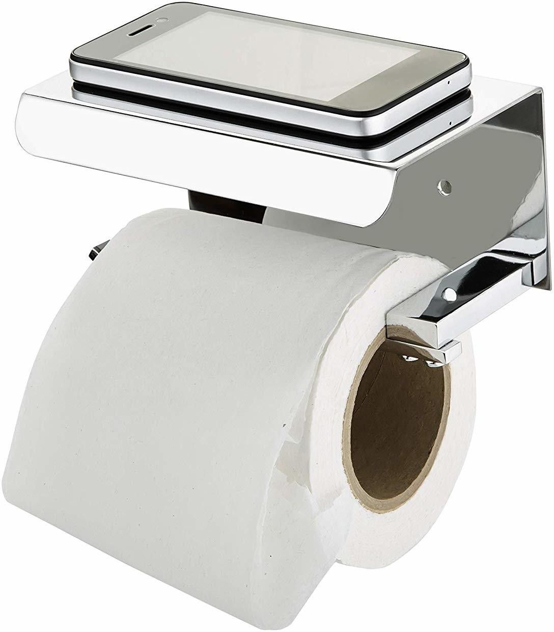 Platinum 304 Grade Toilet Paper Holder with Mobile Phone Stand - Bathroom Accessories (Chrome Finish) Steel Toilet Paper Holder-image-48