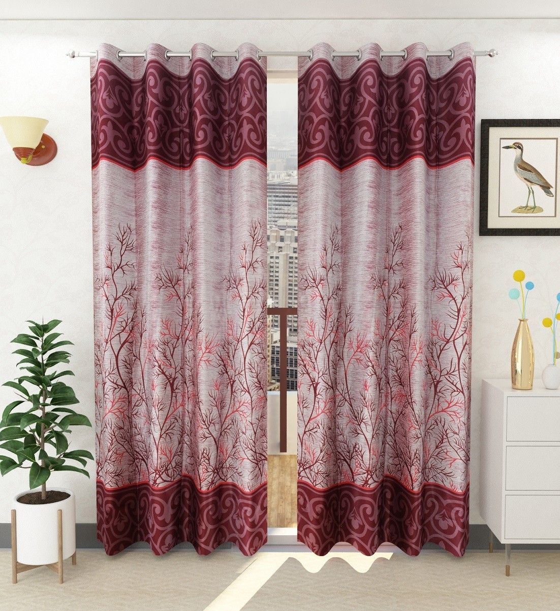 flipkart smartbuy 270 cm (9 ft) Polyester Semi Transparent Long Door Curtain (Pack Of 2)-picture-29
