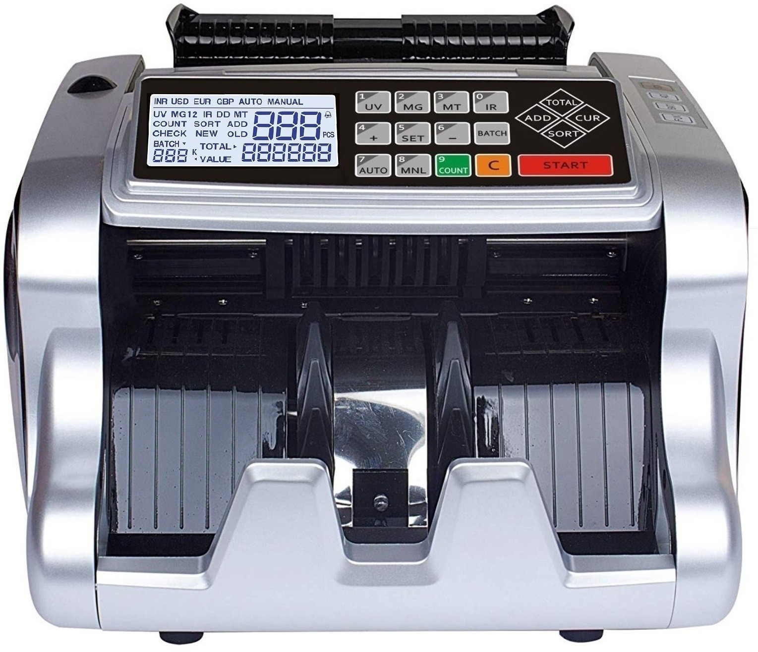 Drop2Kart Mix Denomination Bill Counter with Dual LCD + LED Display, ADD/BATCH Mode, UV/MG/MT/IR FakeNote Detection Note Counting Machine image 1