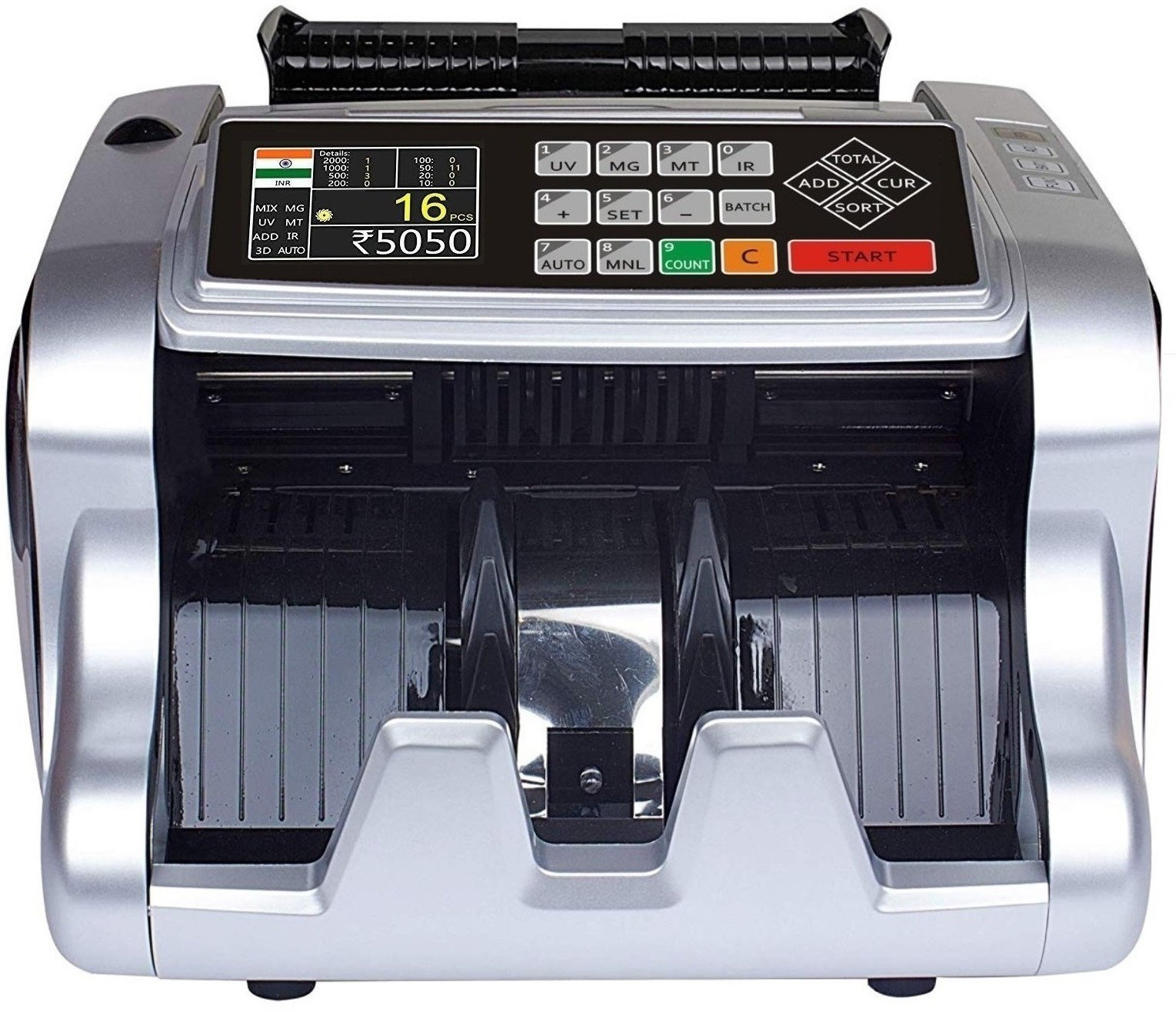 Drop2Kart Mix Denomination Money Counter – Fast, 4 FakeNote Detection (UV, MG, MT, IR), Supports All Indian Currency Note Counting Machine image 1