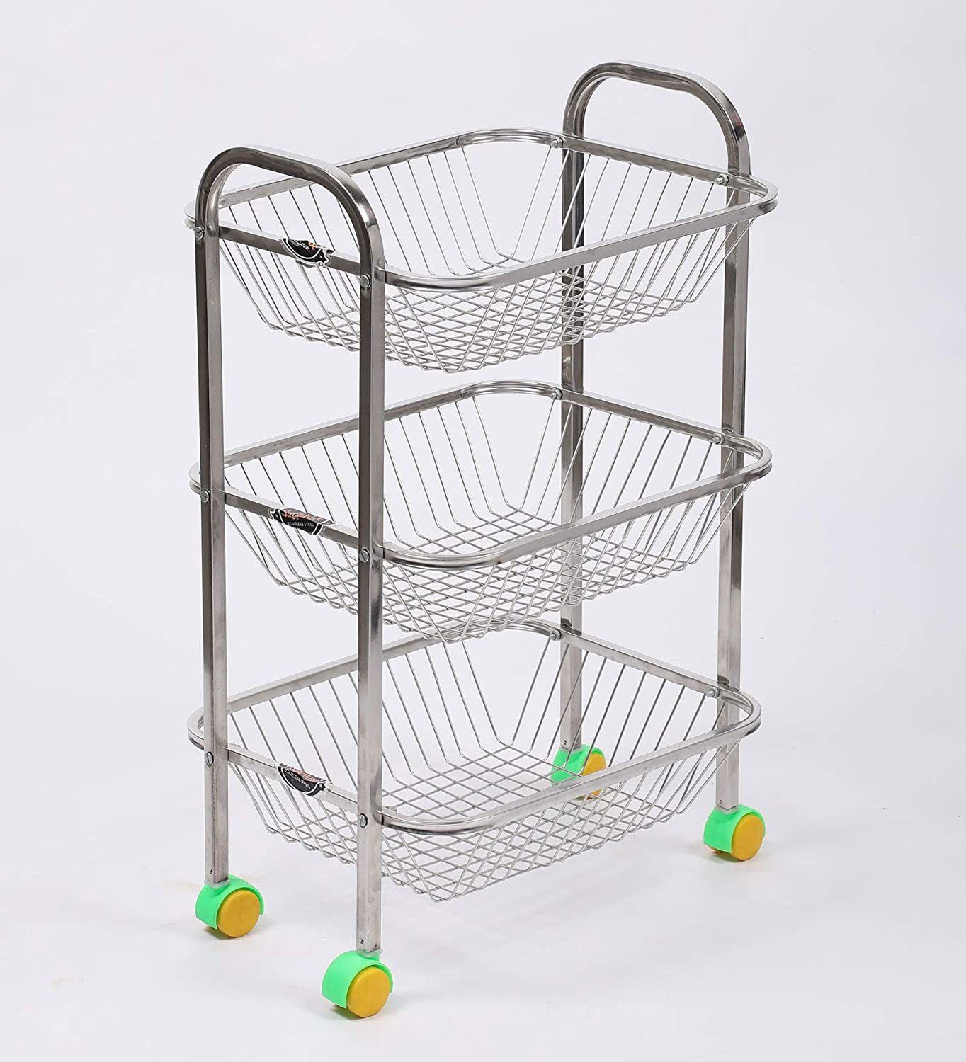 amazing choice Stainless Steel 3 Layer Kitchen Trolley Rack (Silver) Stainless Steel Kitchen Trolley-picture-25