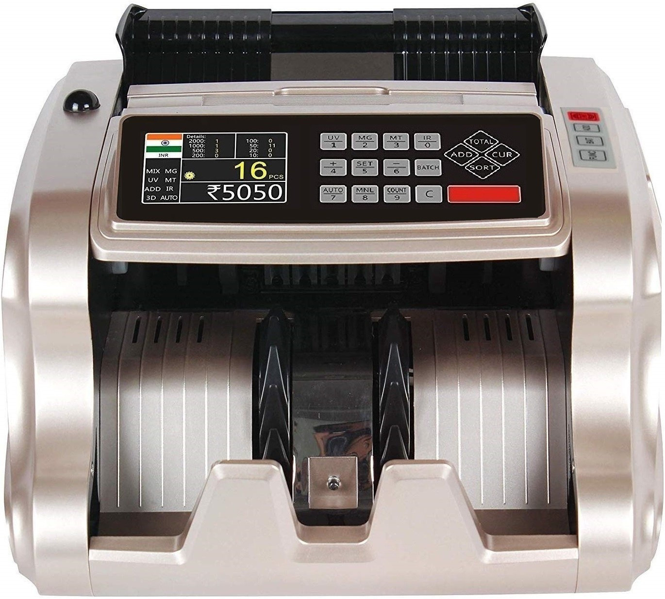 Drop2Kart Bank-Grade MixValue CashCounter with UV/MG/MT/IR Image Sensors, FakeNote Alarm, Supports All Old & New Indian Currency Note Counting Machine image 1