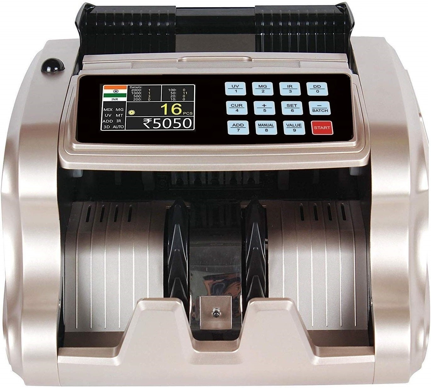 Drop2Kart HeavyDuty Mix Value Cash Counter with UV/MG/MT/IR Sensor, Counts All Old & Latest Indian Currency with Additional External Display Note Counting Machine image 1