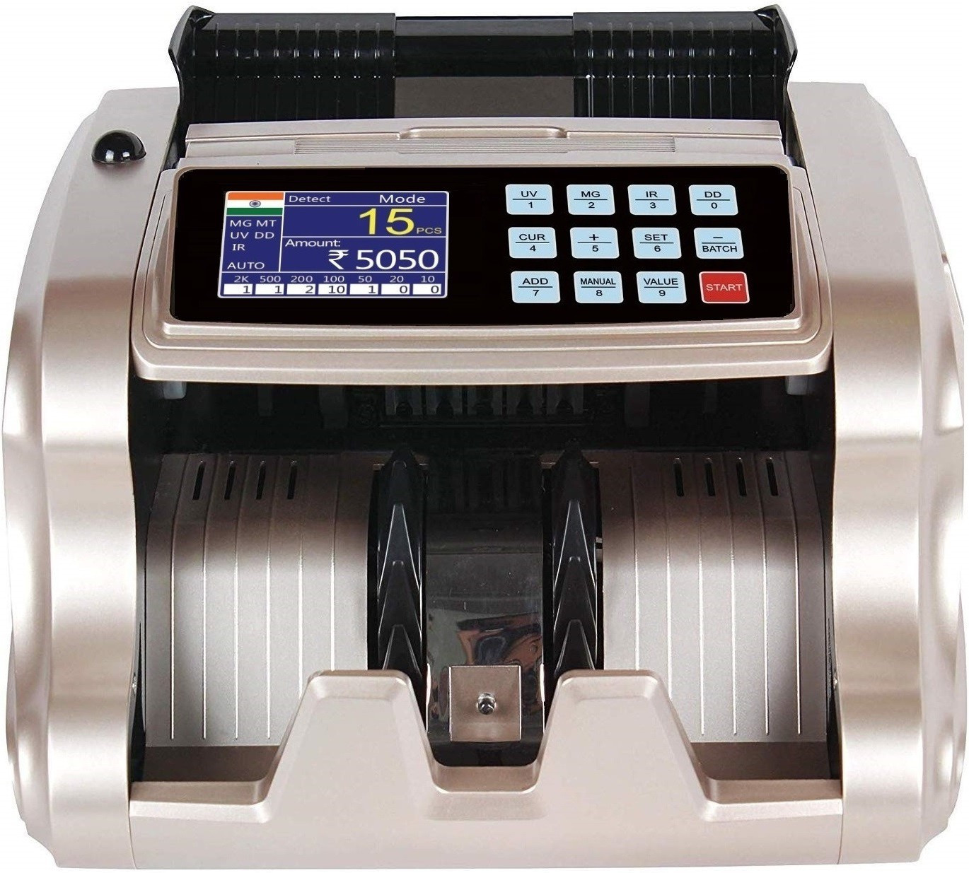 Drop2Kart Mix Denomination Bill Counter with LCD+LED Display, UV/MG/MT/IR Counterfeit Detection and Suitable for All Old & New INR Note Counting Machine image 1