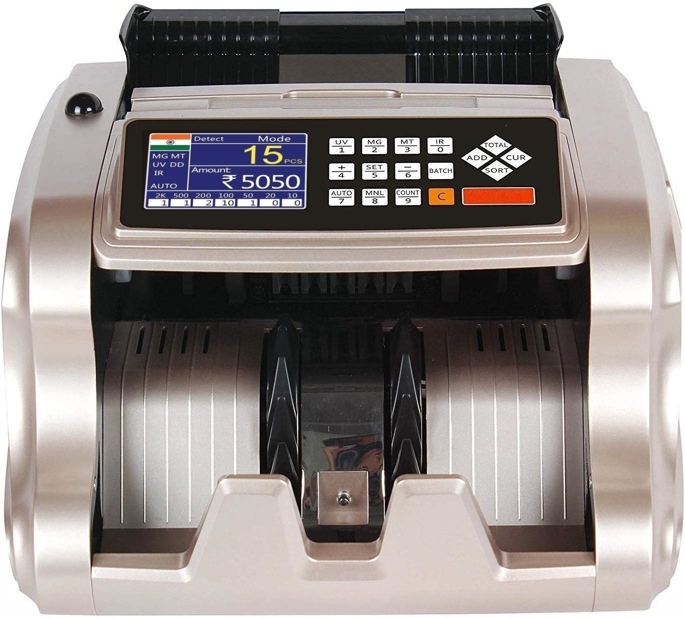 Drop2Kart Bank Approved Cash Counter with UV/MG/MT/IR FakeNote Detection, Color Changing LCD Display, 1-Year. After Sales Service Note Counting Machine image 1