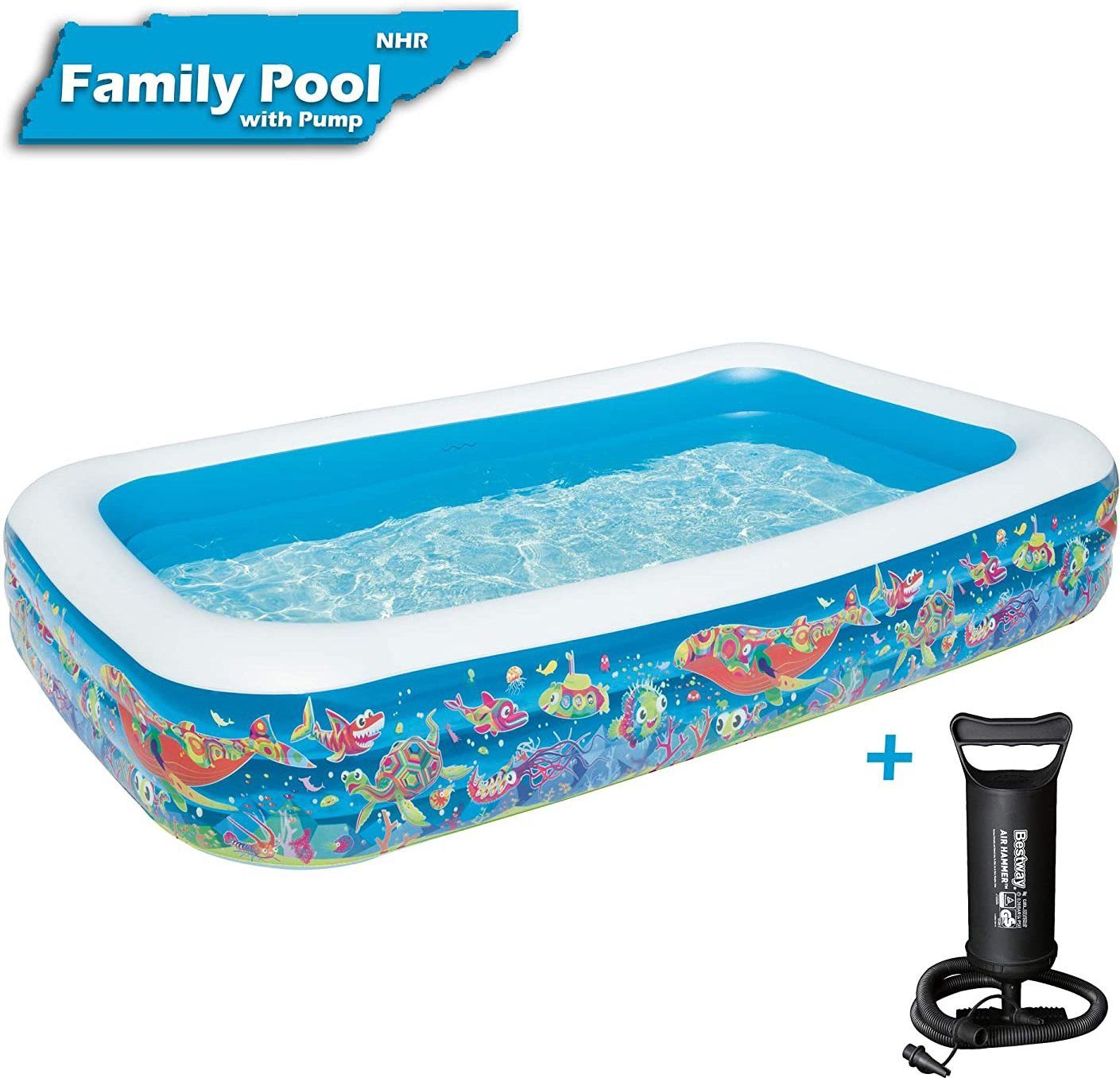 Bestway Plastic Toys Domestic Inflatable Deluxe Rectangular Family Pool with Pump Inflatable Swimming Pool