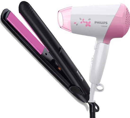 PHILIPS HP8302 Essential Kerashine Selfie Straightener & HP8120 Hair Dryer - 1200W Personal Care Appliance Combo
