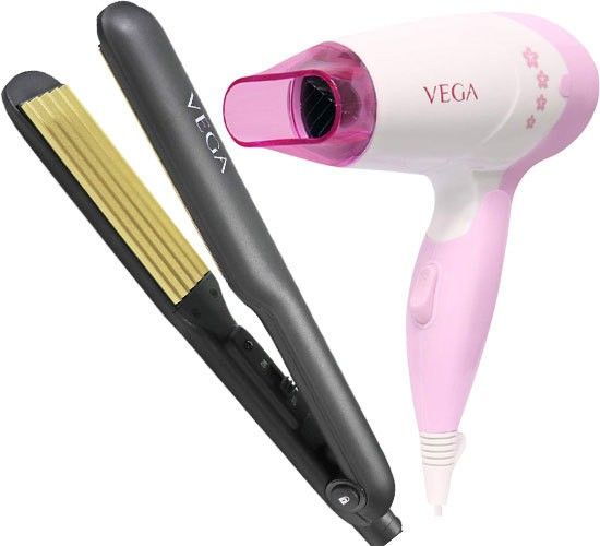 VEGA Hair Crimper (VHCR-01) & Insta Glam 1000 Hair Dryer (VHDH-20) Personal Care Appliance Combo