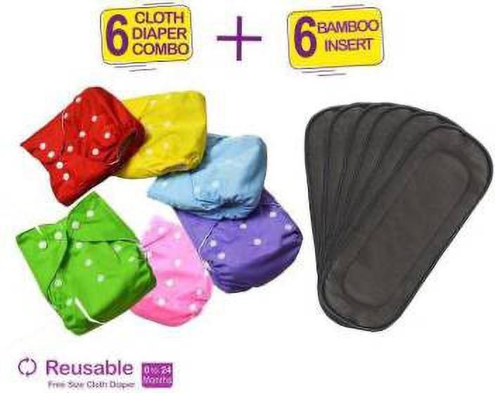 charming stars Adjustable Size Reusable Baby Pocket Cloth Diapers With Charcoal Color Inserts Combo Pack (6 Multicolor Diaper + 6 Insert)-picture-11
