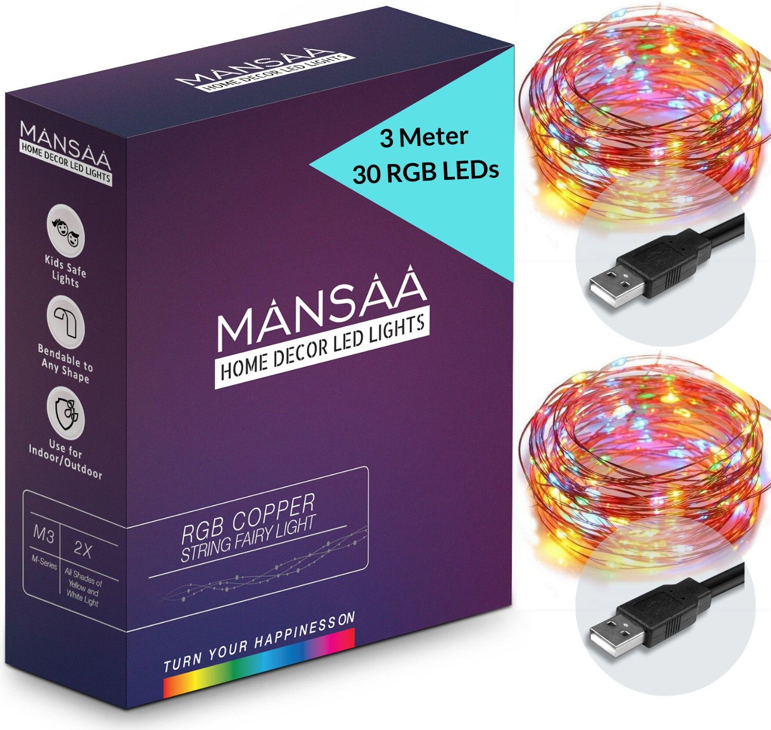 30 LEDs 3.05 m Multicolor Steady String Rice Lights-image-2