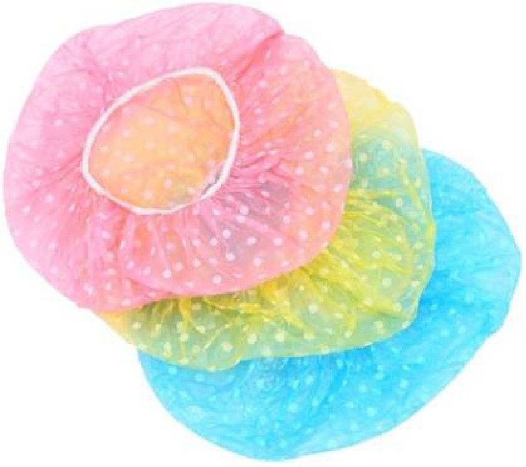 Men & Women Shower Cap Bath Shower Waterproof Clear Hair Cover Bathing Elastic Free-Size Reusable for Homes, Spas, Salons, Beauty Parlors (pack of 3) Multicolor-image-1