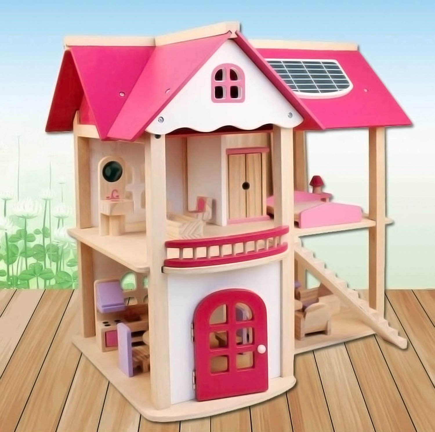 magicwand Pretend Play Endorsed Wooden Doll House with Mini Figures for Girls-picture-36