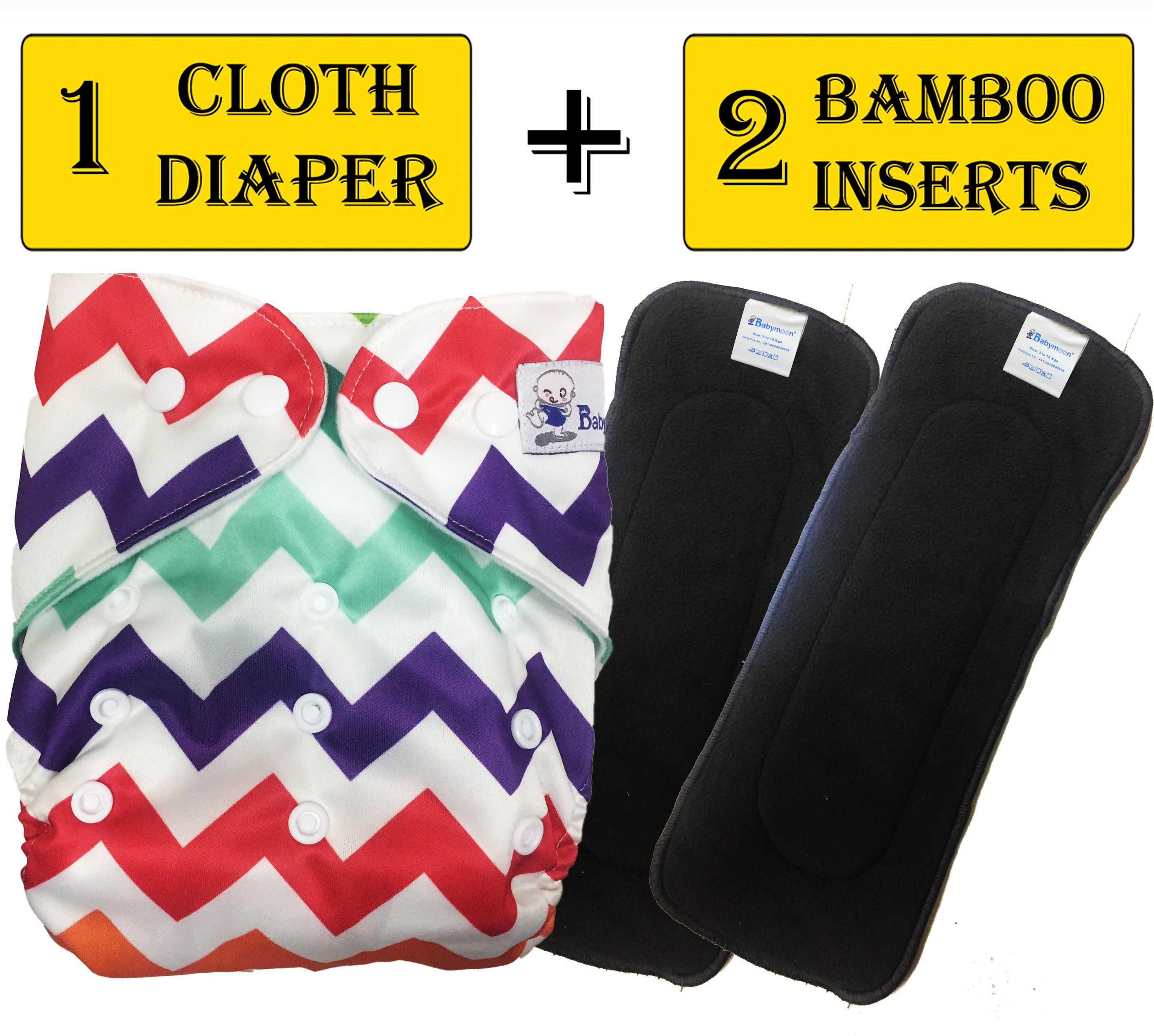 babymoon ( SET of 3 - 1 Cloth Diaper & 2 Wetfree Bamboo Inserts) Premium Adjustable Reusable Cloth Diaper-picture-41