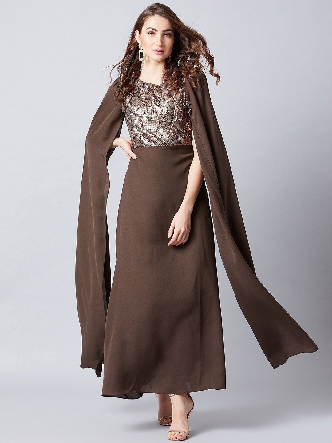Women Fit and Flare Brown Maxi/Full Length Dress-image-37