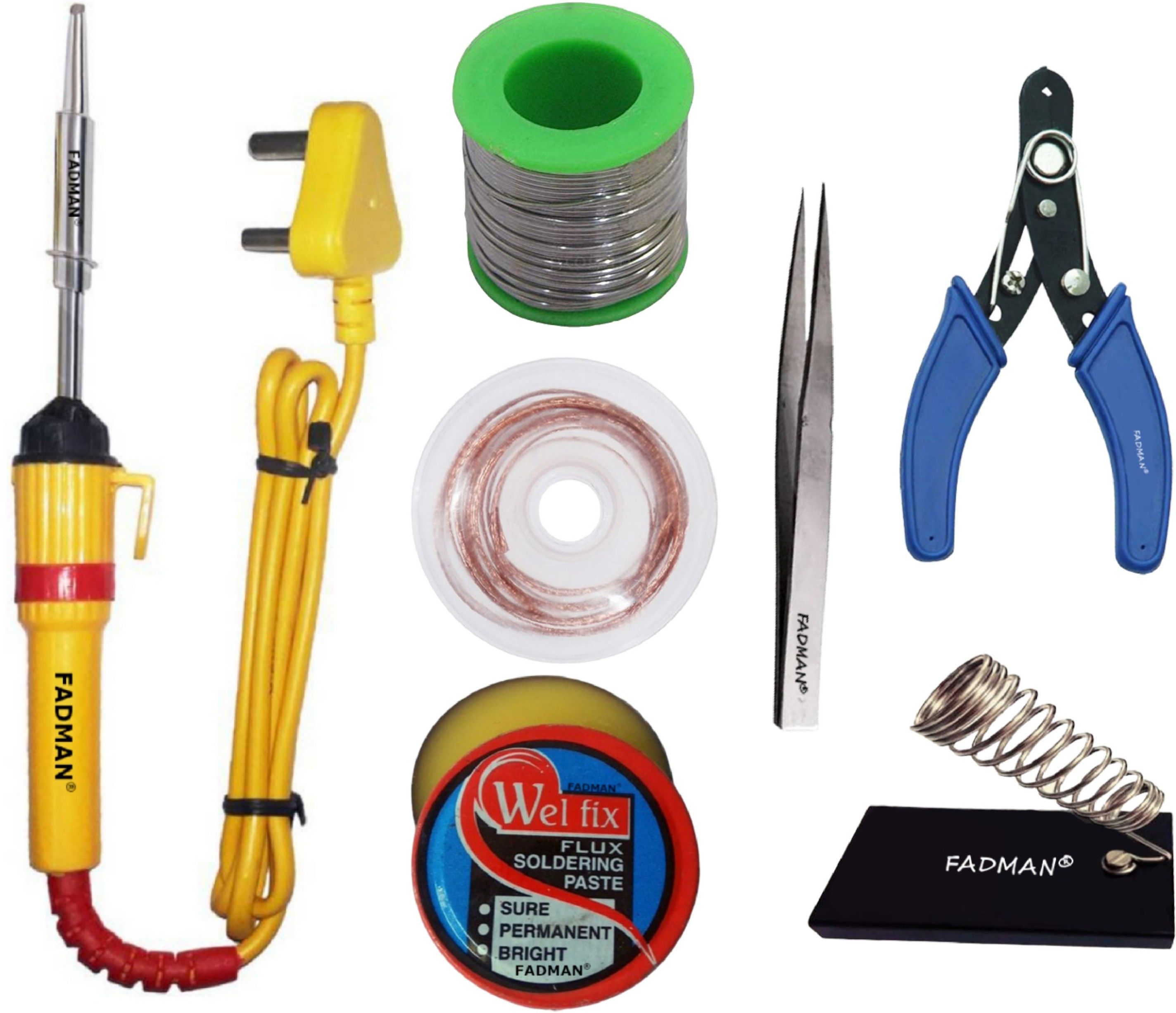BASIC COMPLETE KIT PART TYPE-7 SOLDERING IRON KIT | SOLDER WIRE | STAND | WIRE CUTTER | SOLDERING PASTE FLUX | TWEEZER | DESOLDERING WICK | SOLDERING IRON 25 W Simple