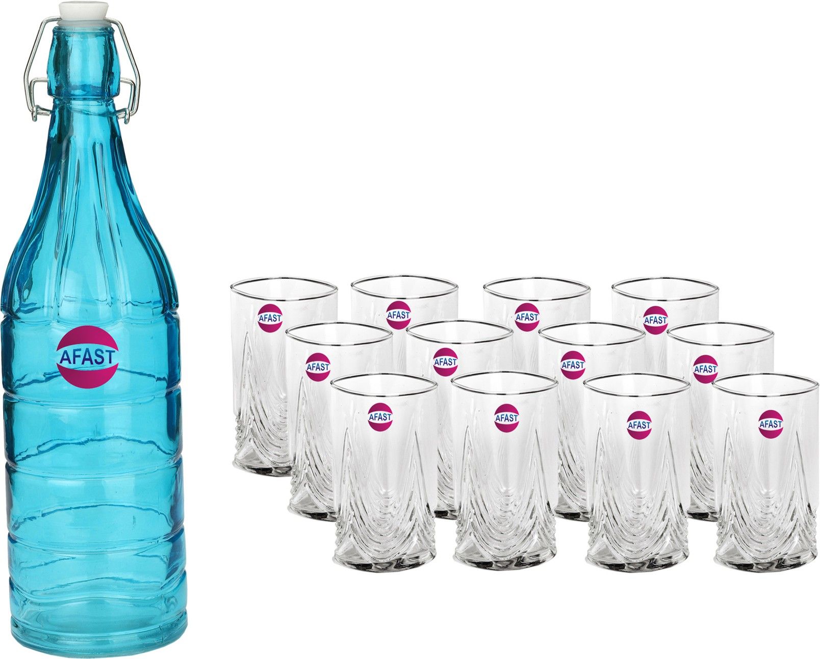 Bottle & Glass Set Of Bottle And 12 Glass, 1 Ltr-X12 Jug Bottle Glass Set-image-46