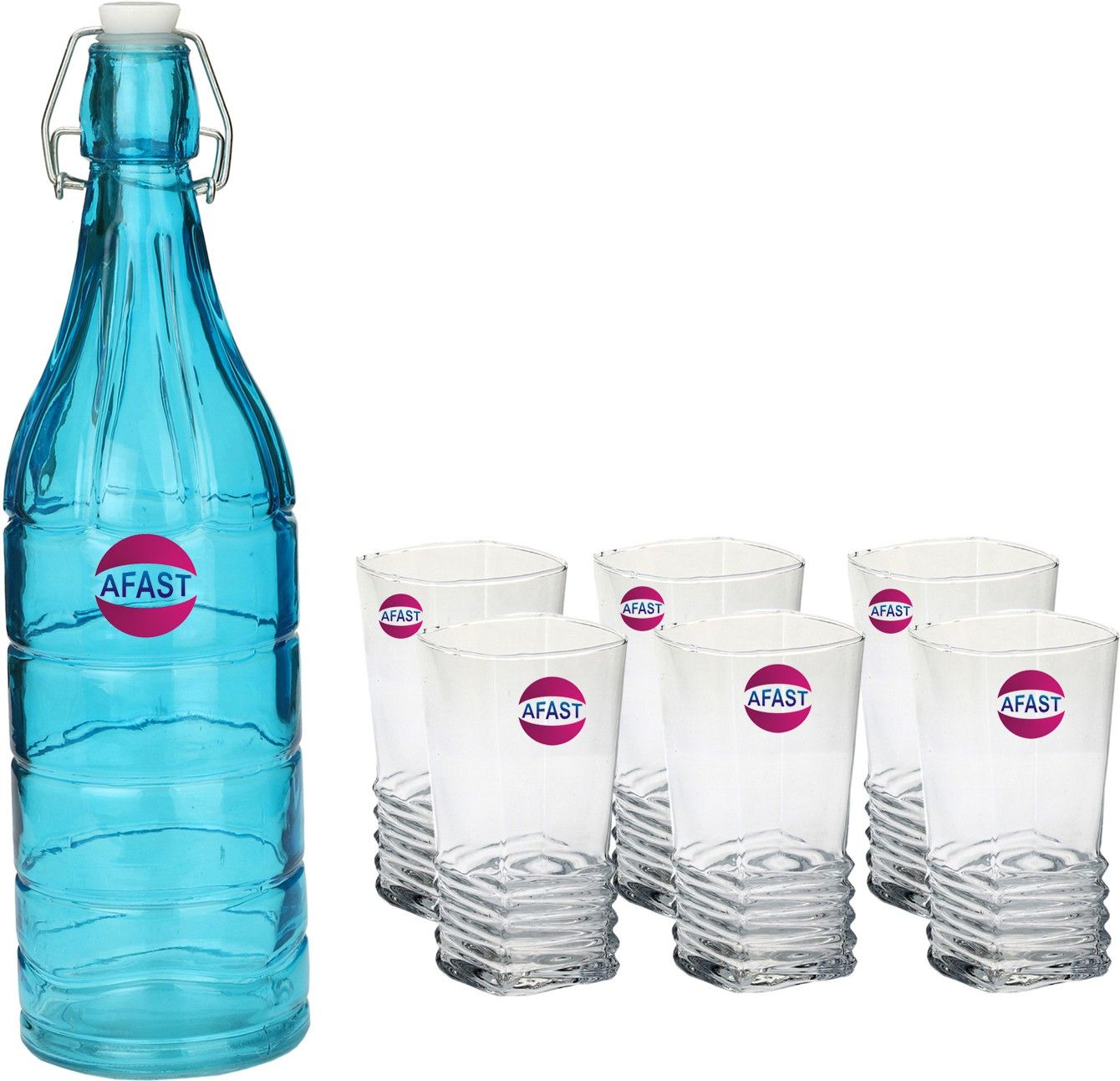 afast Designer Bottle & 6 Glass Serving Set, 1 Ltr, Water, Milk, Juice, Shake, Glass Glass Serving Set-picture-12