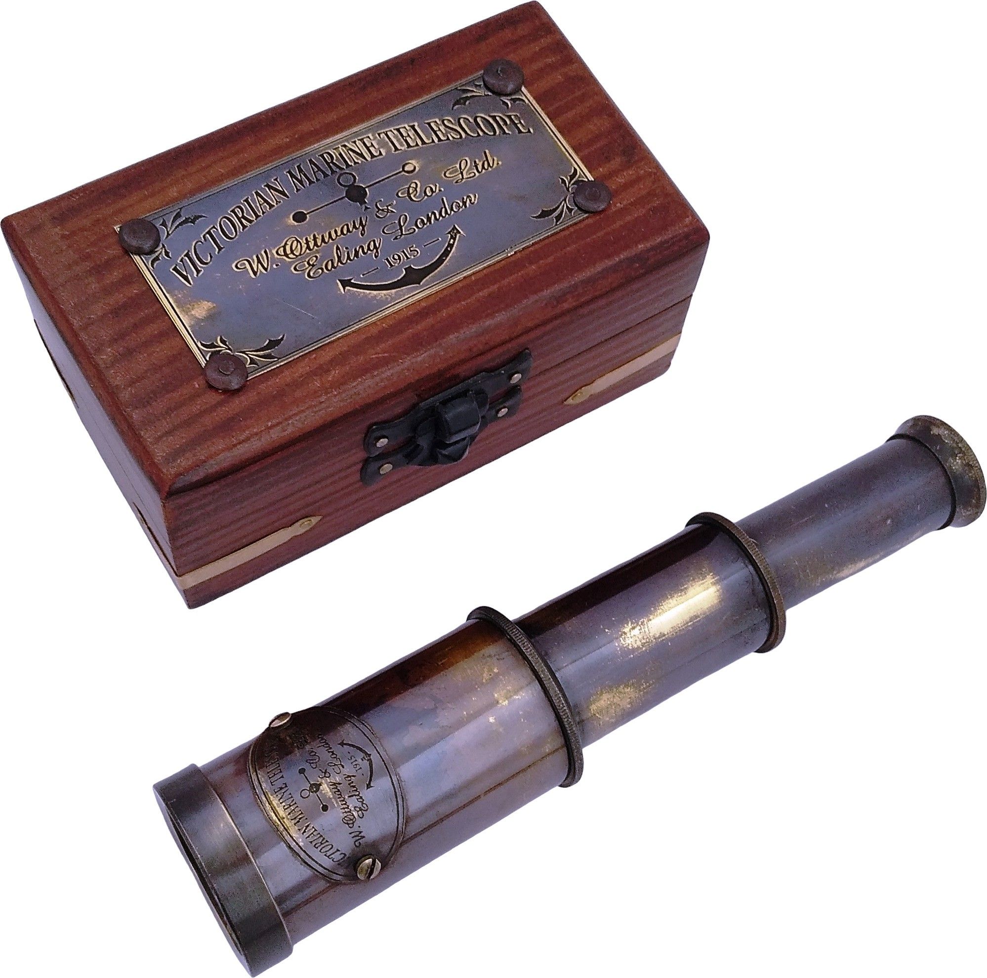 Shoptreed 6" Antique Commando Nautical Marine Brass Telescope with Wood Box Catadioptric Telescope-image-42