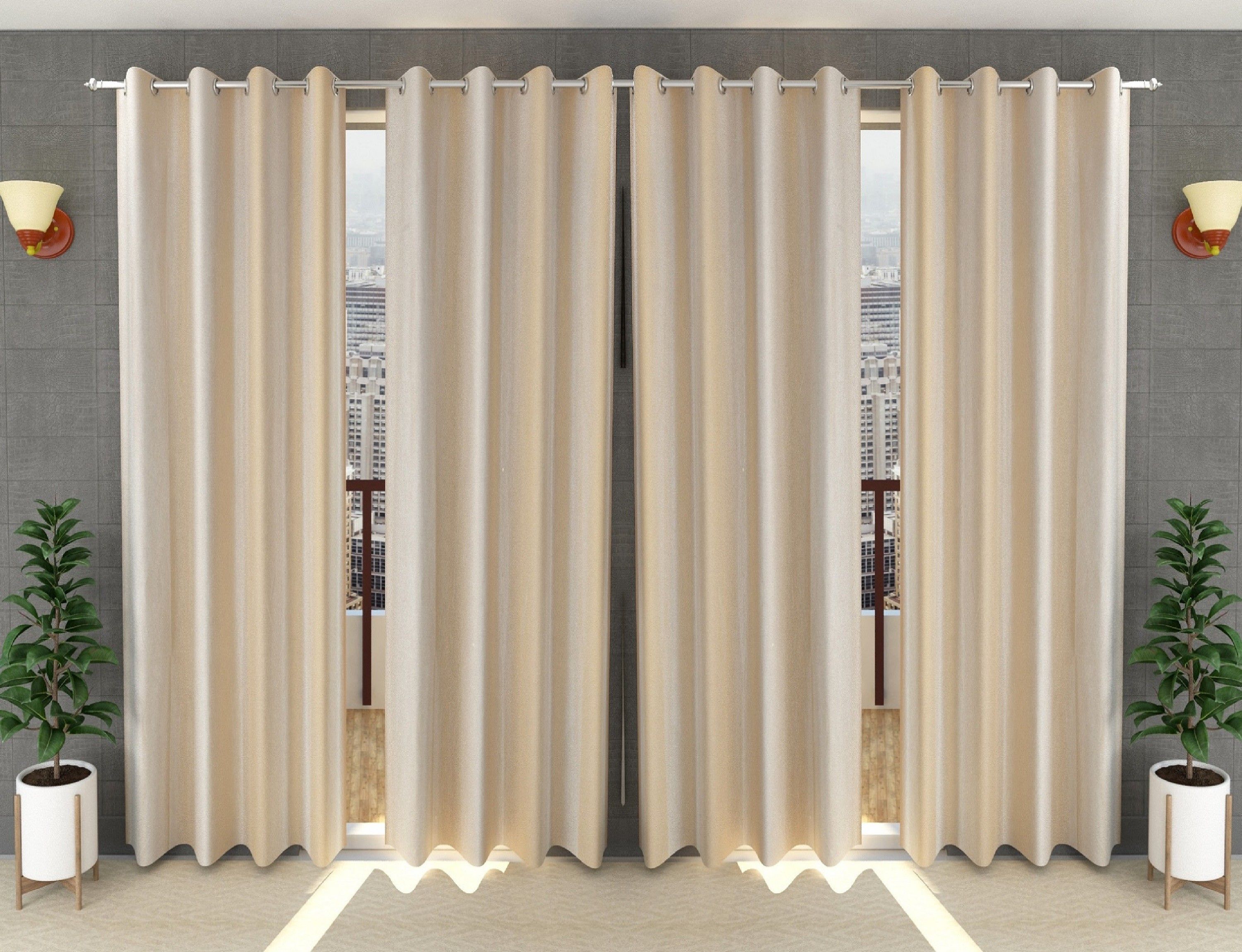 214 cm (7 ft) Polyester Semi Transparent Door Curtain (Pack Of 4)