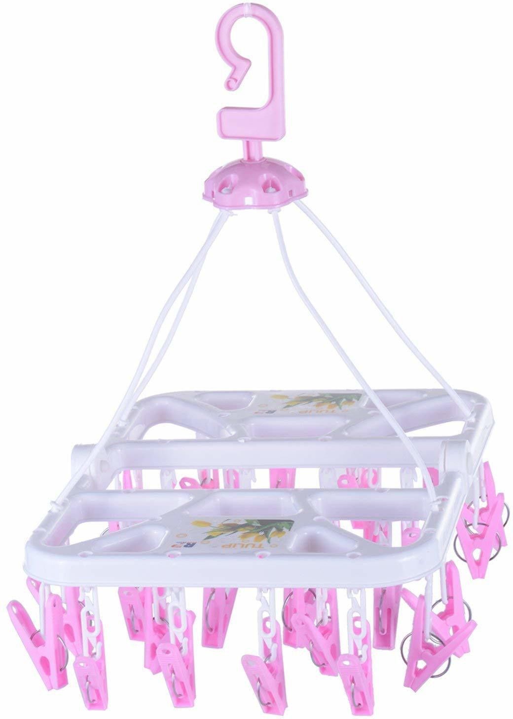 urbanware folding clip hanger with 28 Clips/Pegs Baby Clothes Hanger Stand,Cloth Drying Plastic Dress Hanger ForDress-picture-27