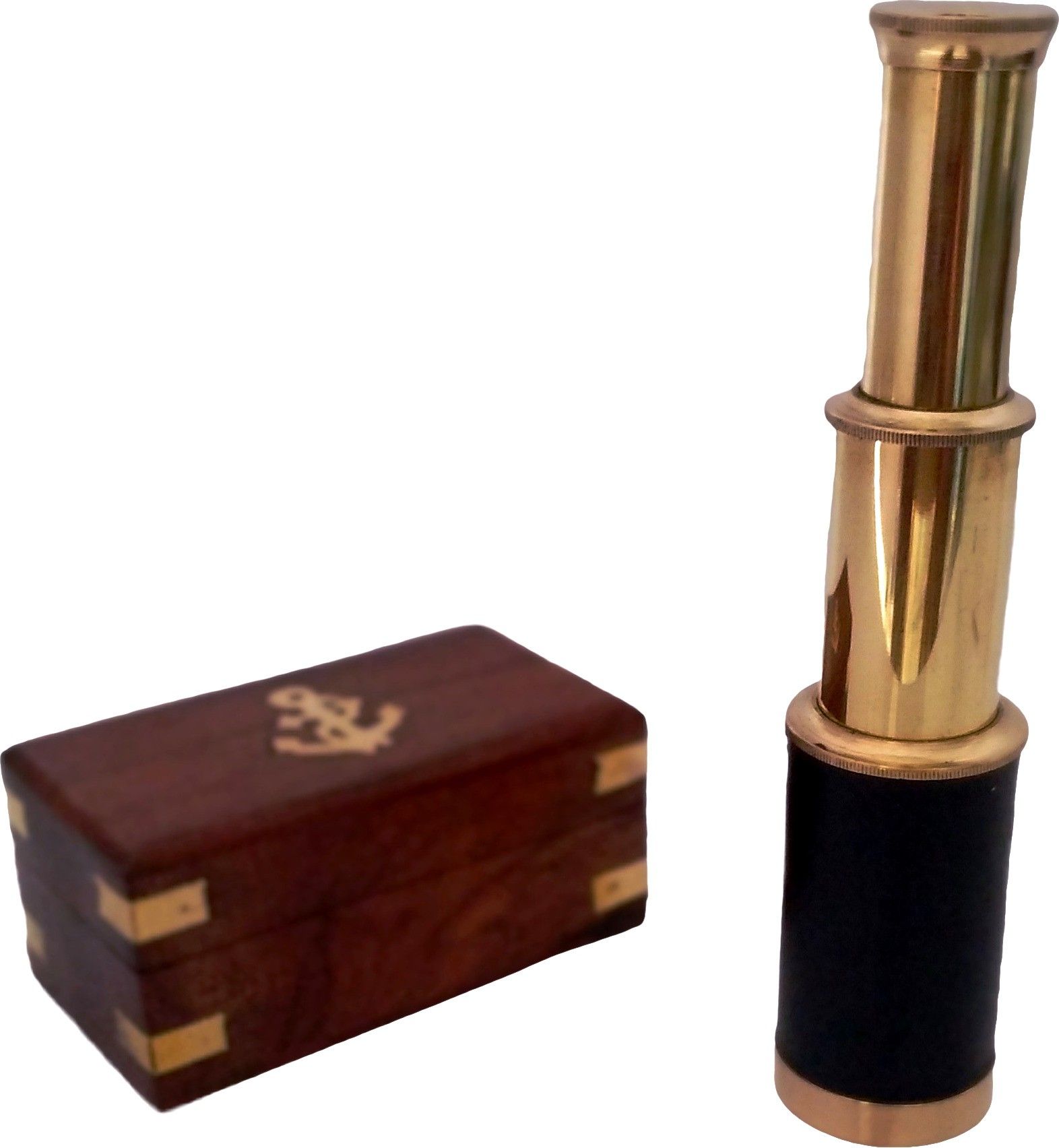 Shoptreed 6 inch Handheld Vintage Brass Telescope with Wood Box Refracting Telescope-picture-18