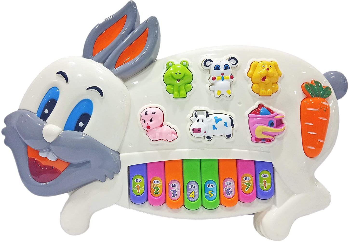 Rabbit Musical Piano with Music, Animal Sounds and Flashing Lights Toy for Kids, White-image-30