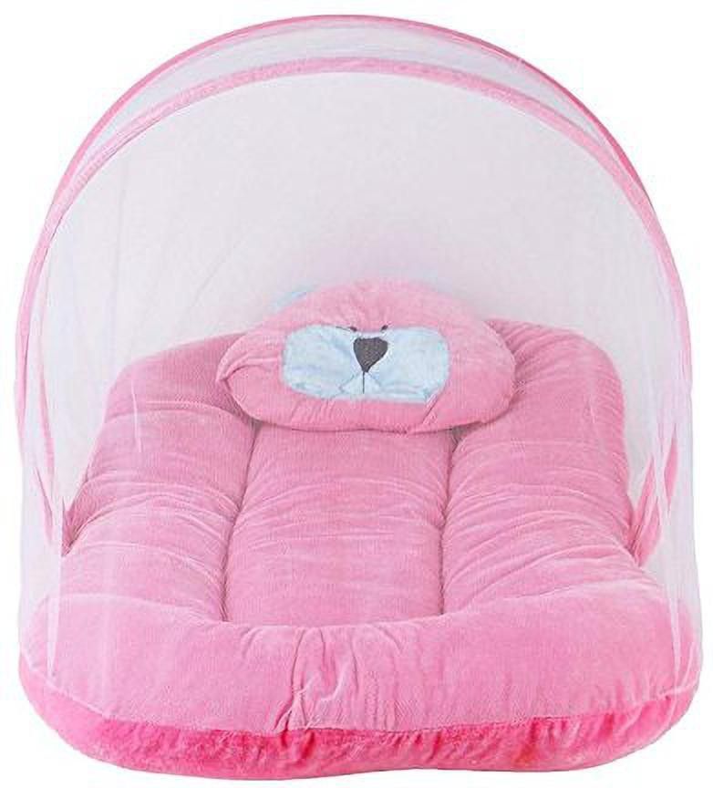 Velvet Baby Bedding Set (Pink) Soft and Comfortable with Attached Mosquito Net for Kids Tent Mosquito net-image-32